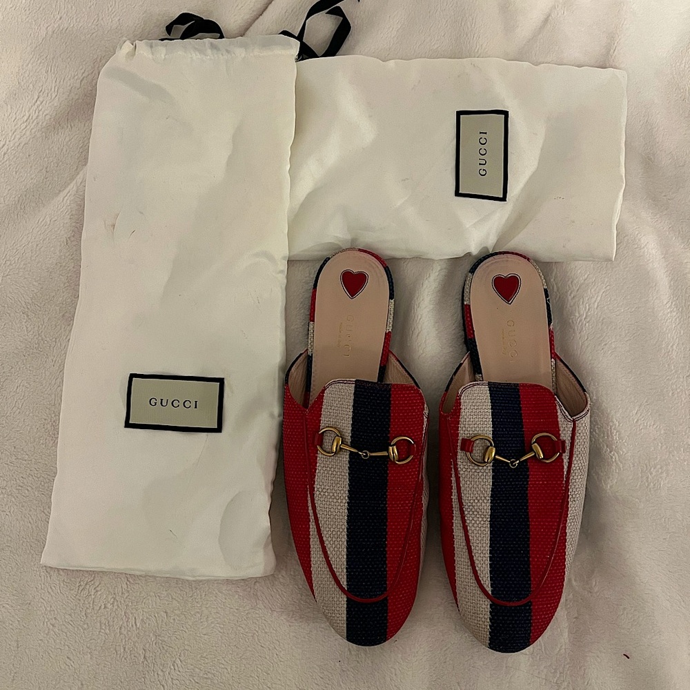 Gucci Red White & Blue Horse Bit Mule